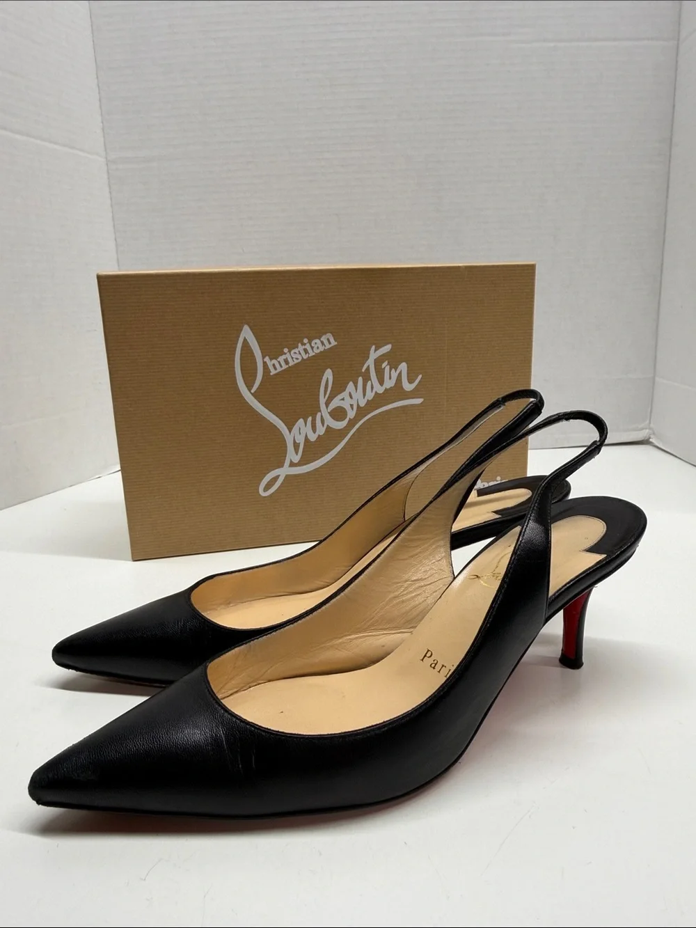 Christian Louboutin Black Leather Slingback Pumps with Red Soles